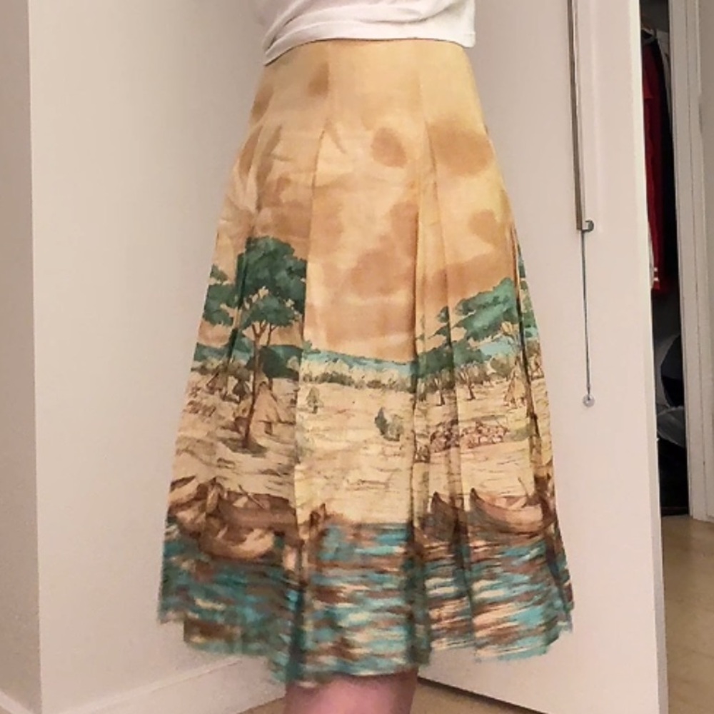 Anne Klein 100% Linen Safari Skirt in Tan and Green
